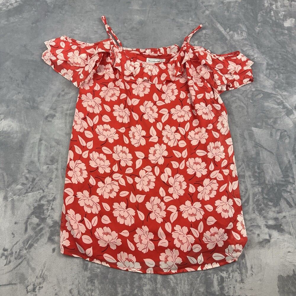 Abercrombie & Fitch Red Floral Off Shoulder Mini Dress Ruffle Womens Size Large